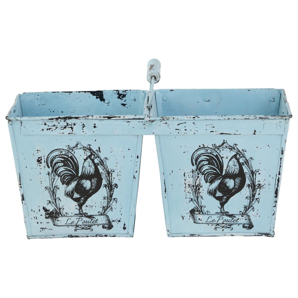 Maple and Jade 11&quot; Vintage Metal Planter in Light Blue, , large