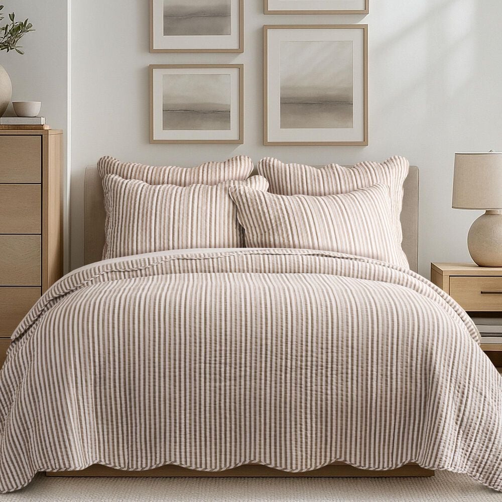 Levtex Martha 3-Piece King/Cal King Quilt Set in Taupe and White, , large