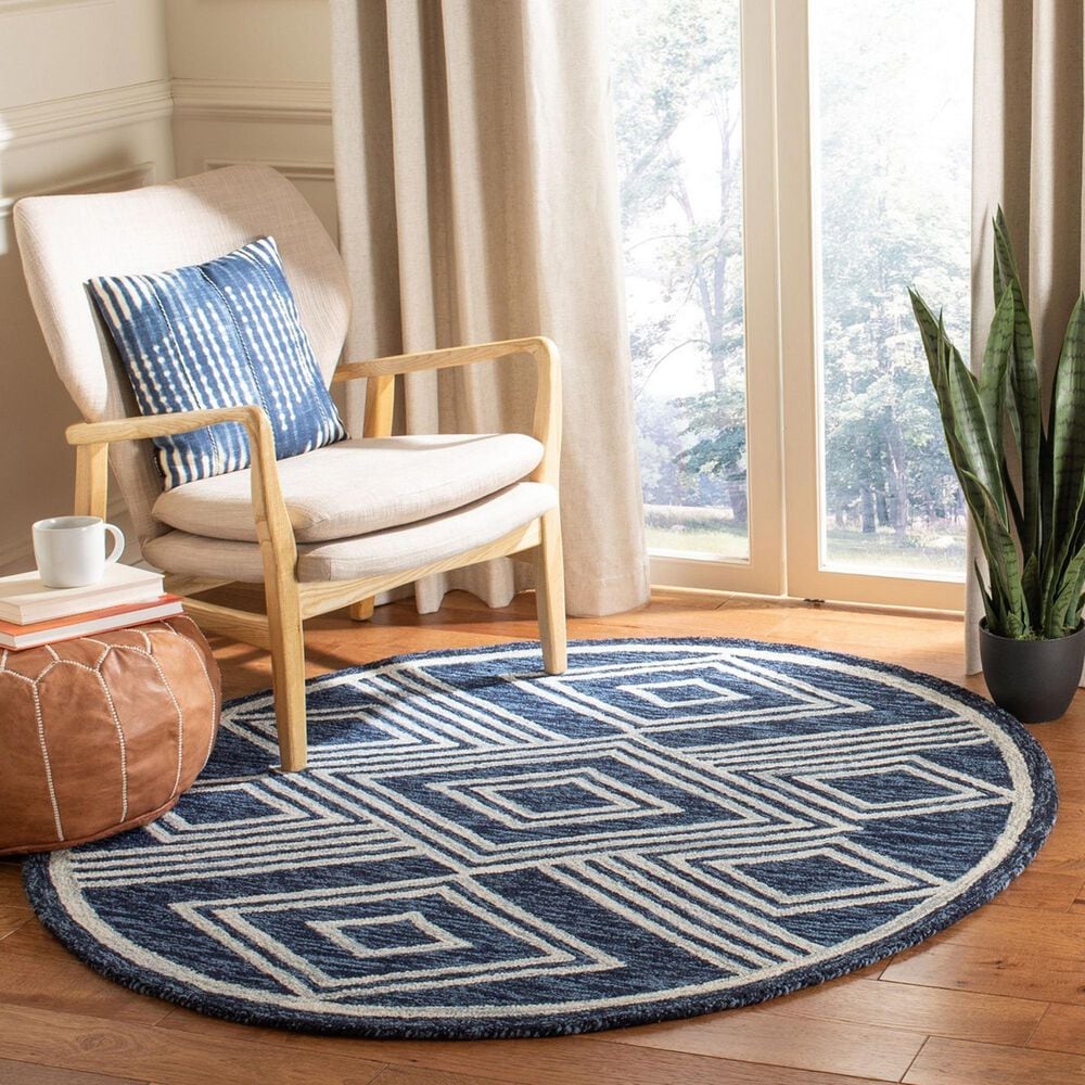 Safavieh Micro-Loop MLP156N 7&#39; Round Navy and Ivory Area Rug, , large