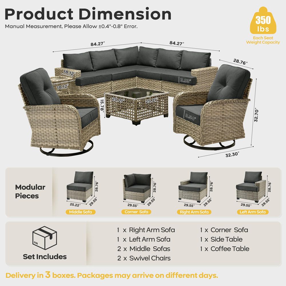 HOMLUX 9-Piece Modular Patio Conversation Set in Black, , large