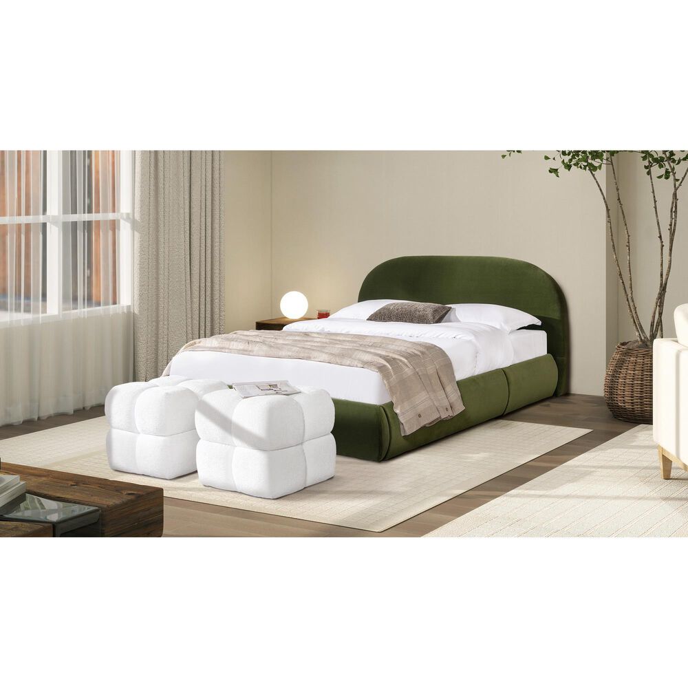 Jennifer Taylor Home Archie Puffy Grounded Queen Upholstered Platform Bed in Olive Green, , large