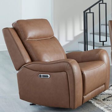 Simeon Collection Haywood Power Glider Recliner with Headrest in Butternut, , large