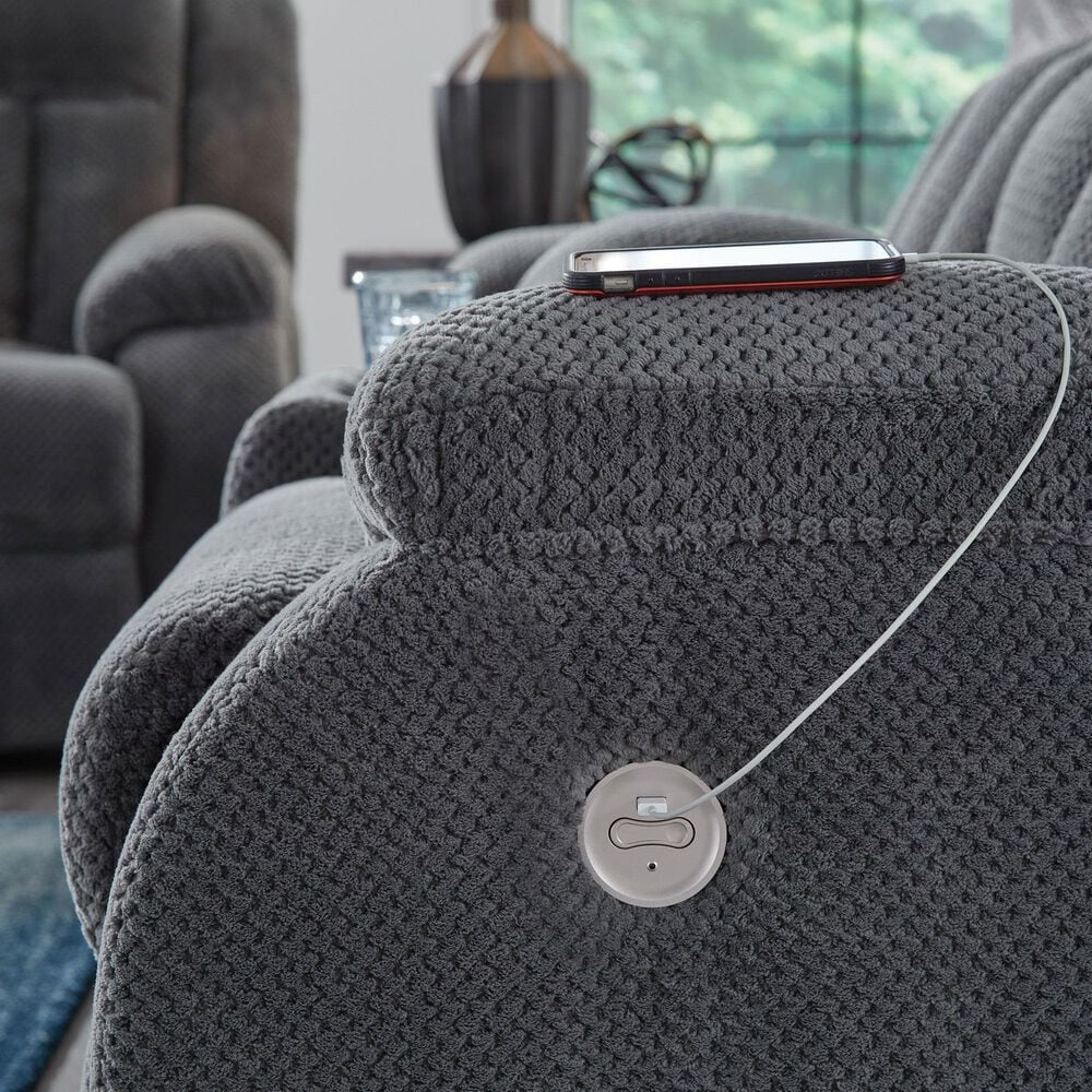 Ashley Observation Power Reclining Sofa with Drop Down Table in Steel Velvet, , large