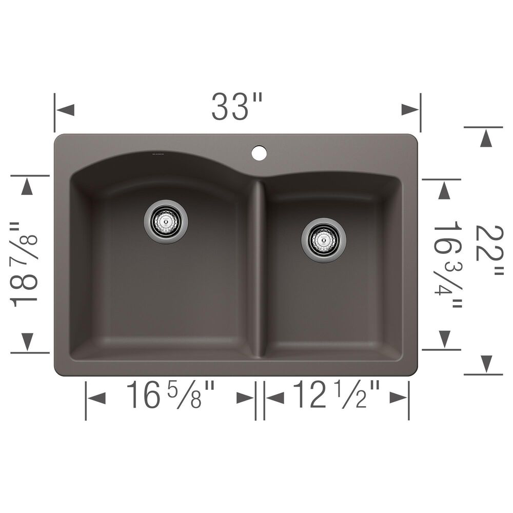 Blanco Diamond 33&quot; 1-3/4 Double Bowl Dual Mount Kitchen Sink in Volcano Gray, , large
