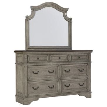 Ashley Lodenbay 7 Drawer Dresser with Mirror in Antiqued Gray and Walnut Brown, , large
