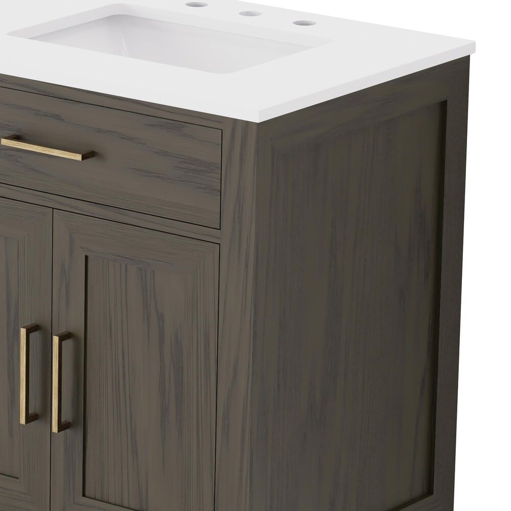 Lexora Home Abbey 72&quot; Double Bathroom Vanity in Brown Oak with 2 cm White Cultured Marble Top and Rectangular Sinks, , large
