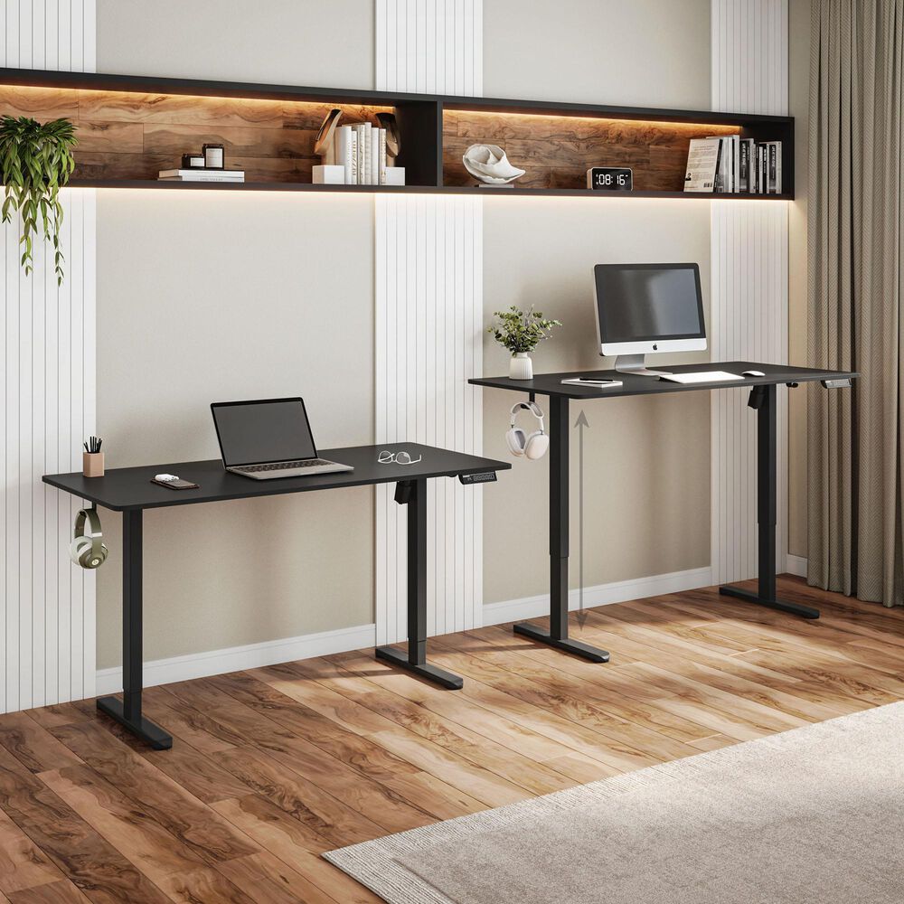 Rta Products Llc Zenith Electric Height Adjustable Sit-to-Stand Desk in Black, , large