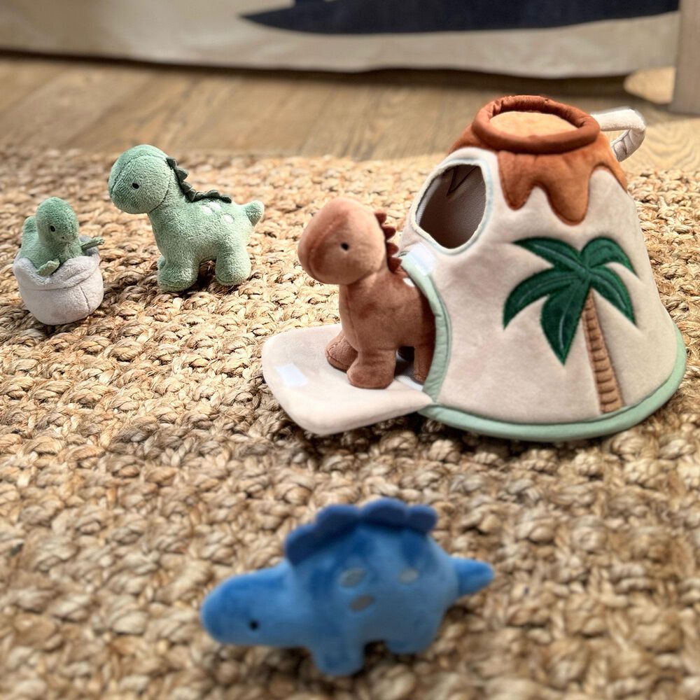 Lambs &amp; Ivy Dino-Might Plush Dinosaur Volcano Play Set in Blue, Gray, Brown and Sage Green, , large