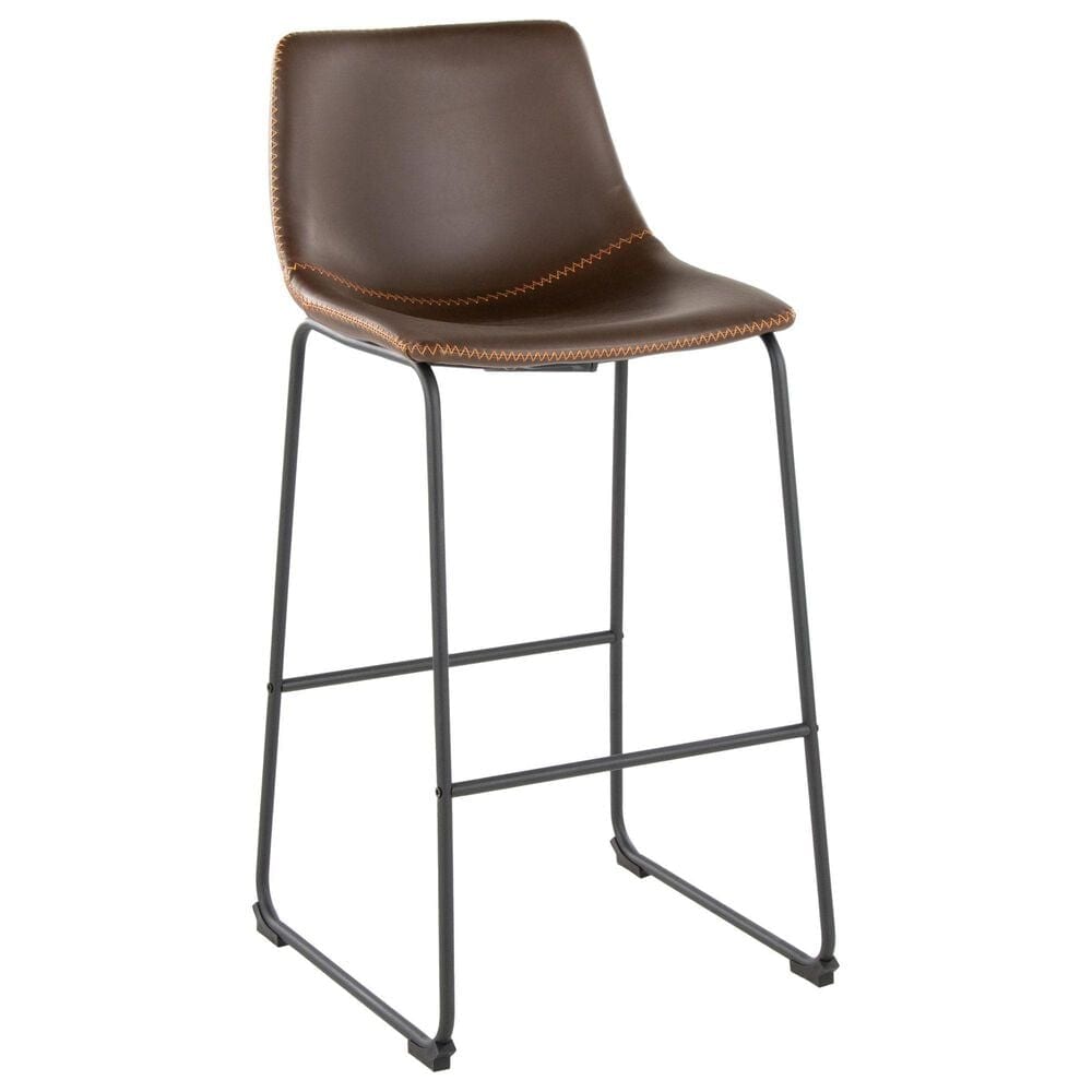Lumisource Duke Fixed-Height Barstool with Espresso and Orange Cushion in Black, , large