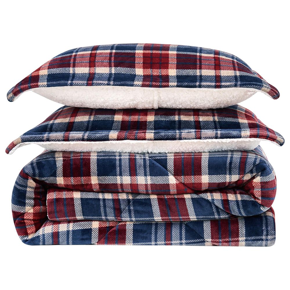 Pem America Truly Soft Cuddle Warmth 3-Piece King Comforter Set in Blue to Red Plaid, , large