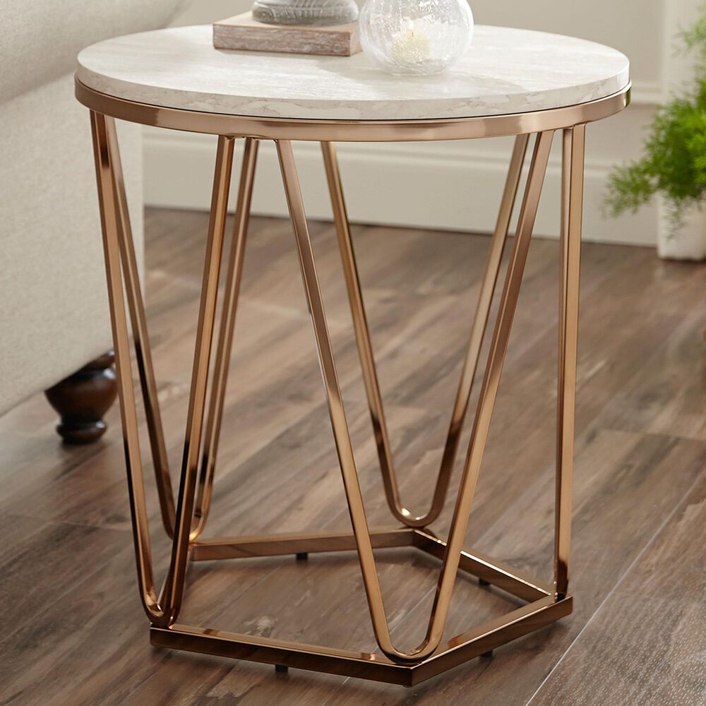 Southern Enterprises End Table in Champagne/Faux Travertine, , large