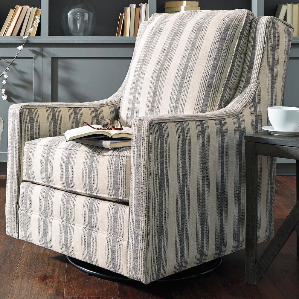 Ashley Kambria Swivel Glider Accent Chair in Canyon Ranch Ivory/Black, , large