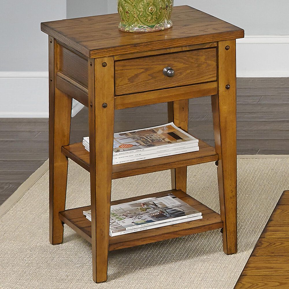 Belle Furnishings Lake House Chair Side Table in Medium Brown, , large