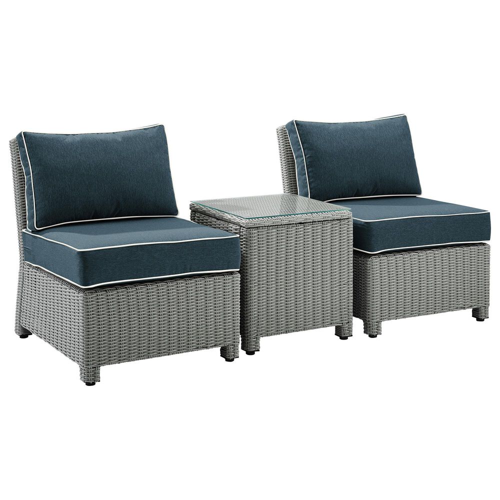 Crosley Furniture Bradenton 3Piece Patio Armless Chair Set with Navy