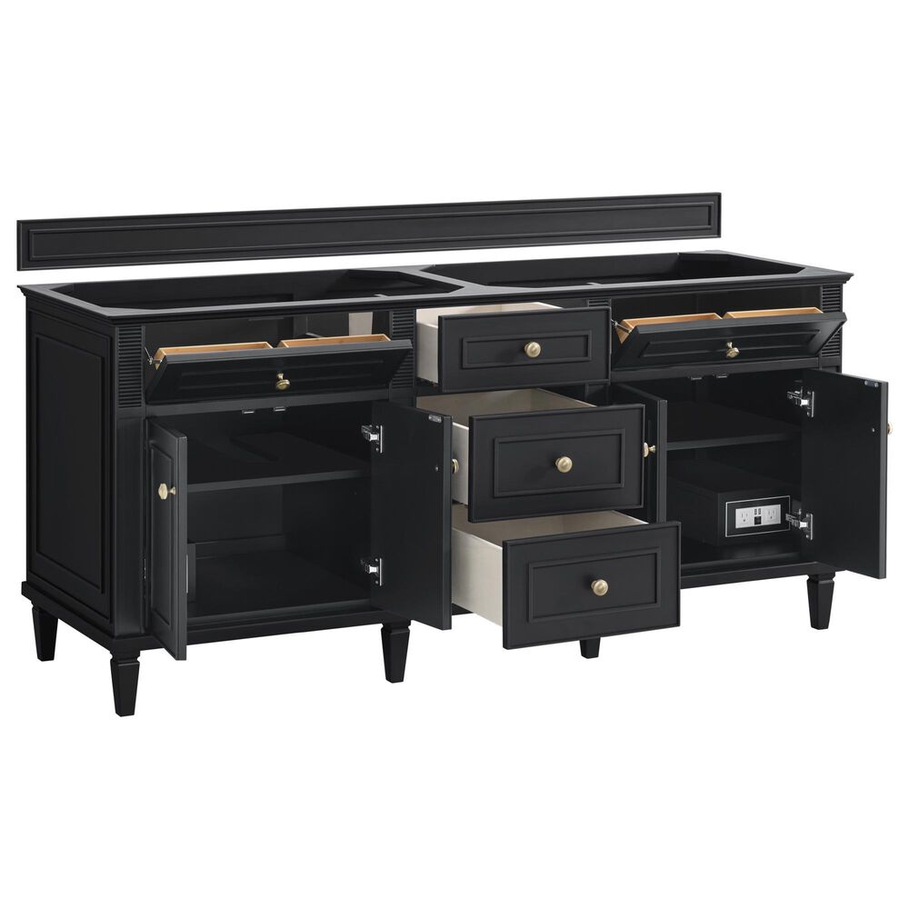 James Martin Vanities Lorelai 72" Double Bathroom Vanity in Black Onyx with 3 cm Eternal Jasmine Pearl Silestone Top, Rectangular Sinks and FreePower Wireless Charger, , large