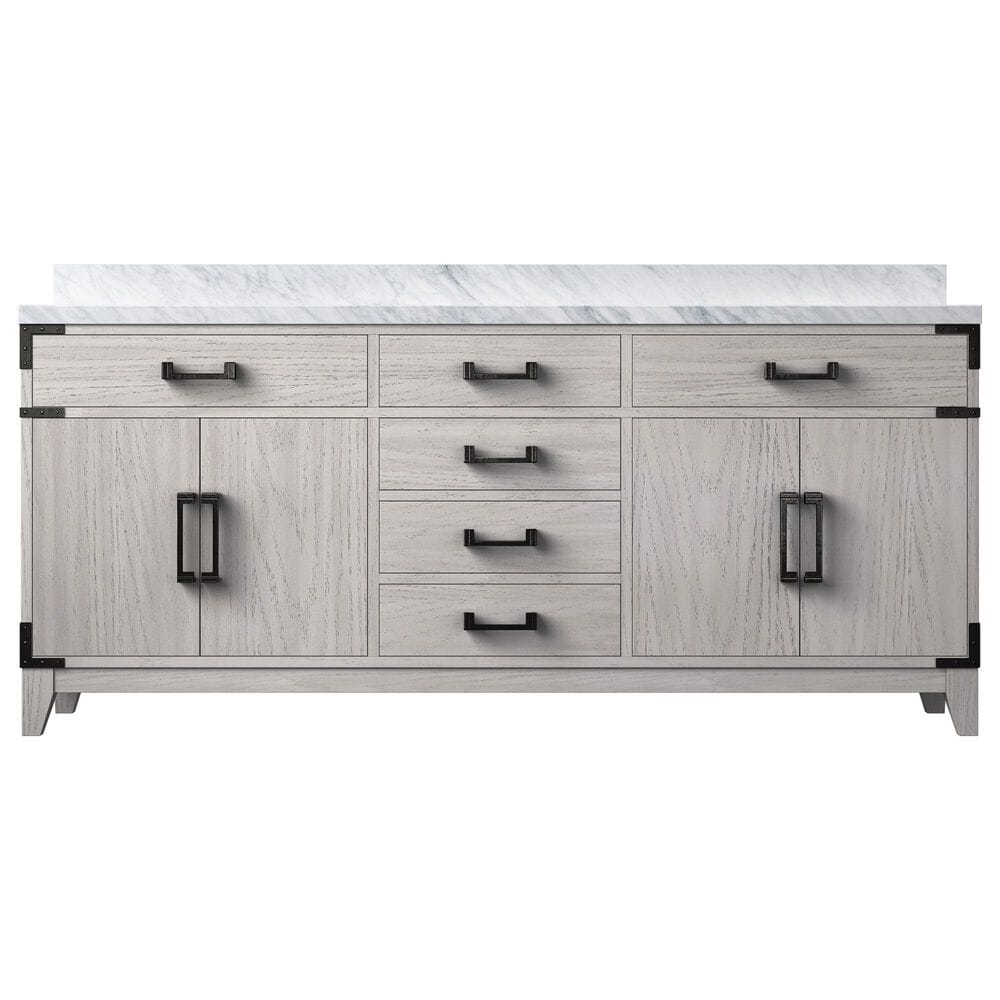 Lexora Home Laurel 72&quot; Double Bathroom Vanity in White Oak with White Carrara Marble Top and Rectangular Sinks, , large