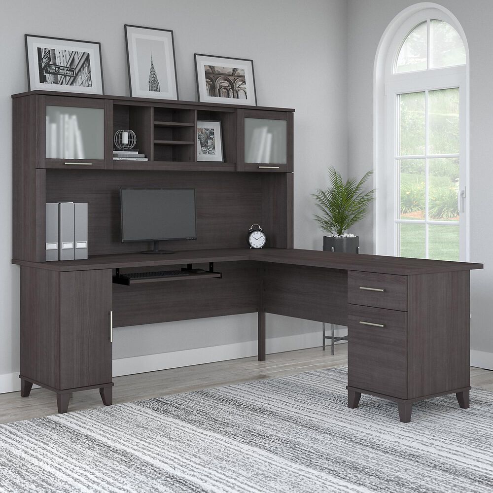 Bush Somerset 72" L-Shaped Desk with Hutch in Storm Gray, , large