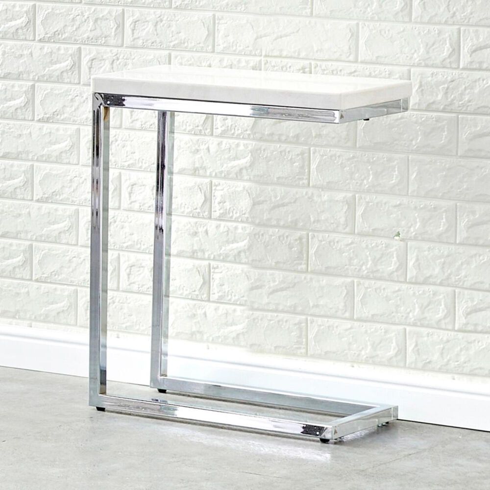 Crystal City Echo Chairside C Table in White Marble and Chrome, , large