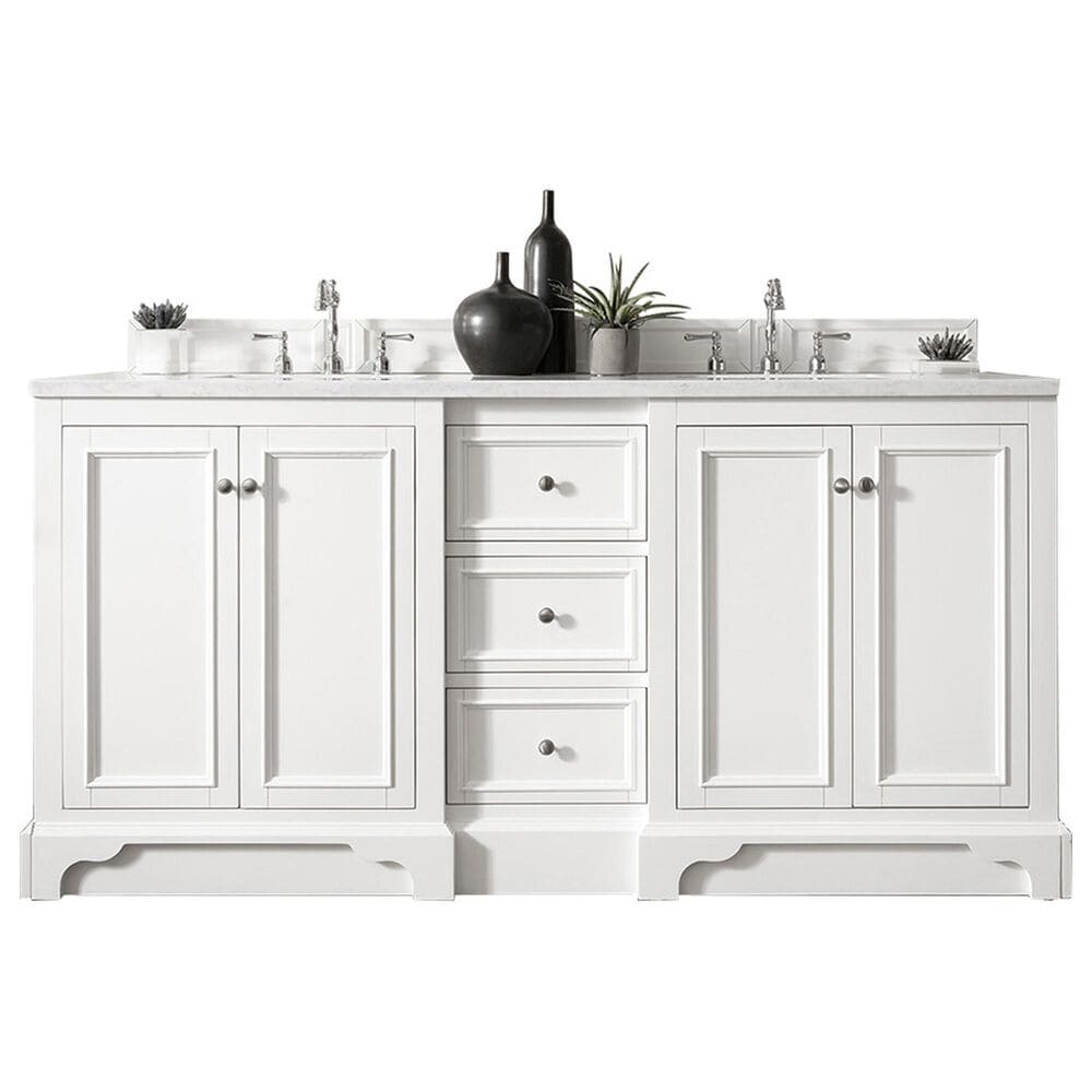 James Martin Vanities De Soto 72" Double Bathroom Vanity in Bright White with 3 cm Arctic Fall Solid Surface Top and Rectangular Sinks, , large