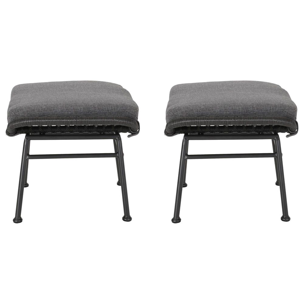 Hearth and Haven Montana Outdoor Ottoman with Gray Cushion in Black &#40;Set of 2&#41;, , large