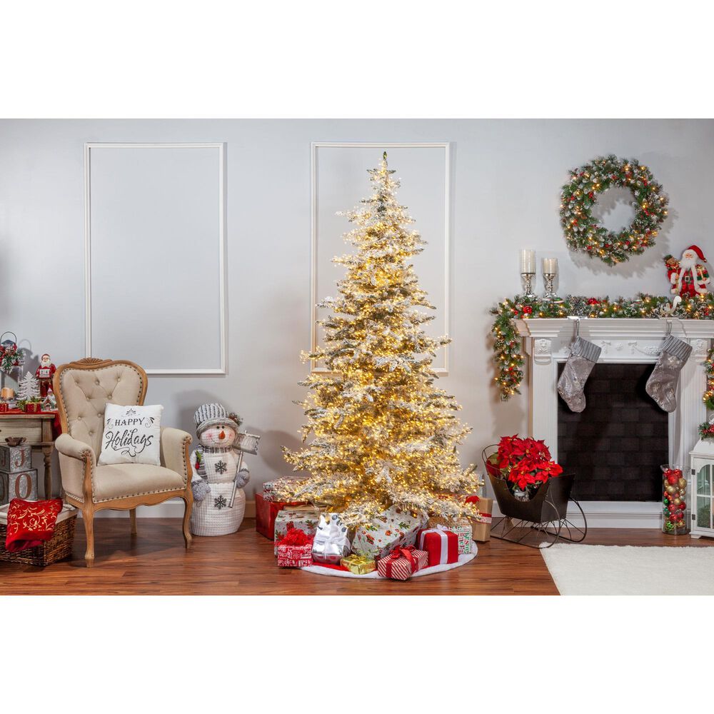 The Gerson Company 7.5&#39; Pre-Lit Wyoming Snow Pine Christmas Tree in Green, , large