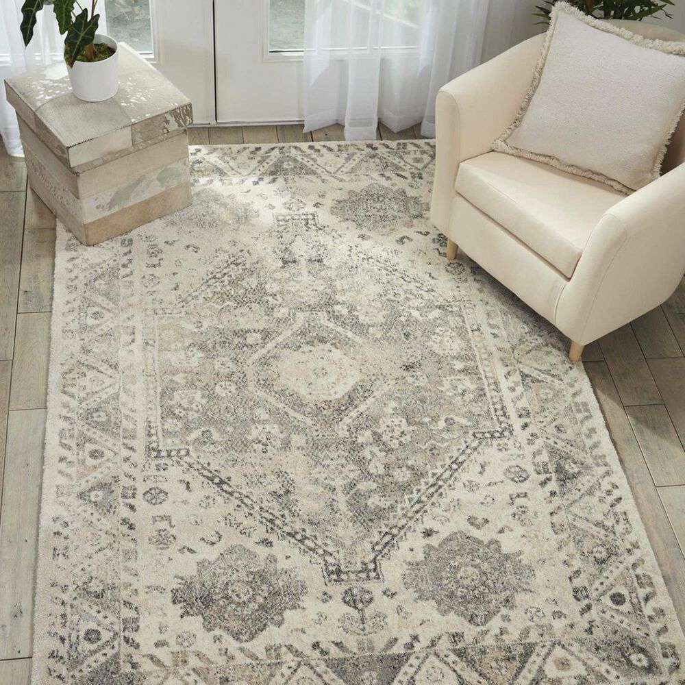 Nourison Fusion FSS11 7"10" x 10"6" Cream and Gray Area Rug, , large
