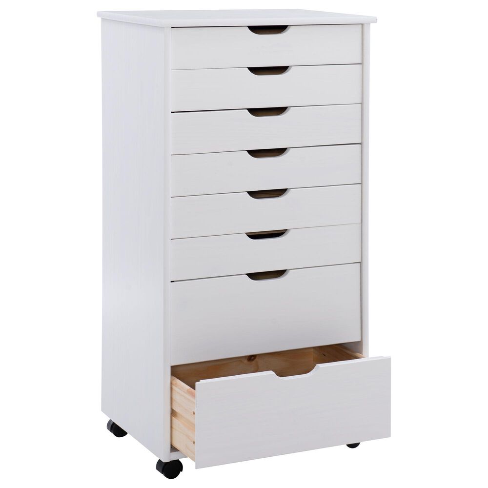 Linon Home Decor Cary 8-Drawer Rolling Cart in White Wash, , large