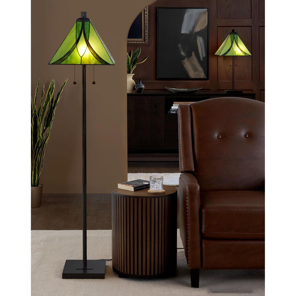 LumiSource Ren Floor Lamp with Green Glass Shade in Oil Rubbed Bronze, , large