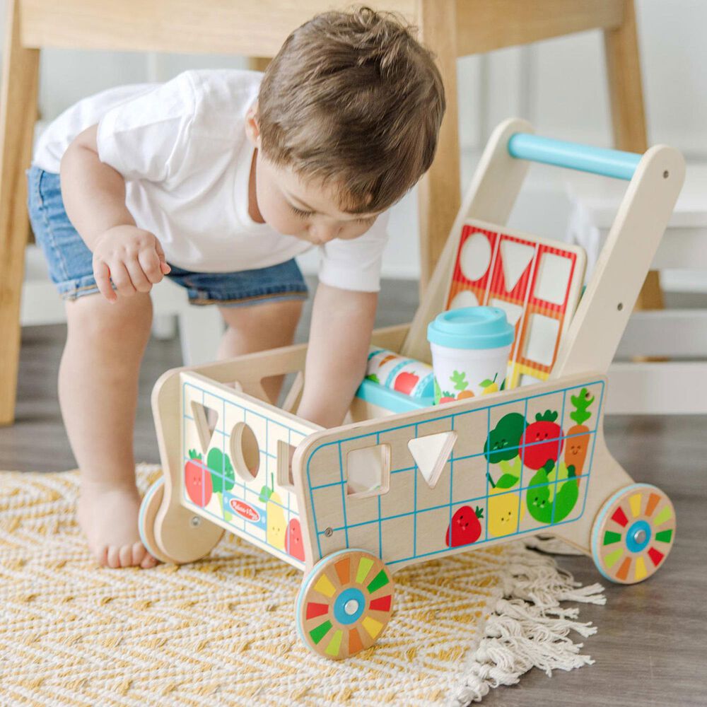 Melissa &amp; Doug Wooden Shape Sorting Grocery Cart, , large
