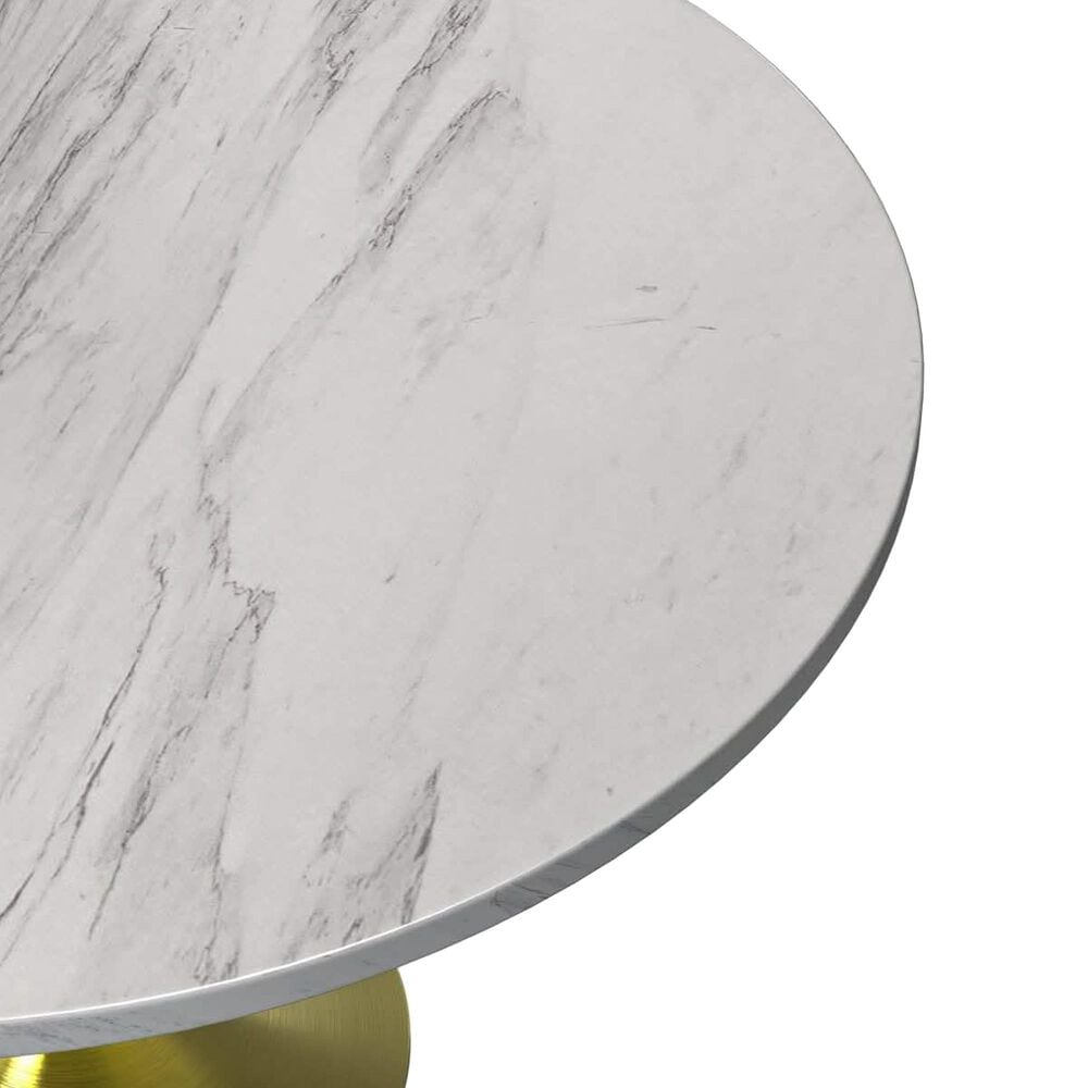 Leisuremod LeisureMod Verve Collection 48 Round Dining Table, Brushed Gold Base with Sintered Stone White Top, , large