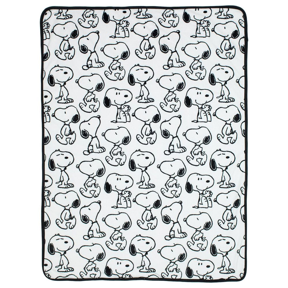 Lambs and Ivy Classic Snoopy Minky and Sherpa Baby Blanket in White and Black, , large
