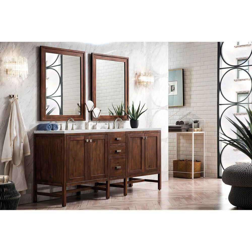 James Martin Vanities Addison 72&quot; Double Bathroom Vanity in Mid Century Acacia with 3 cm Ethereal Noctis Quartz Top and Rectangular Sinks, , large