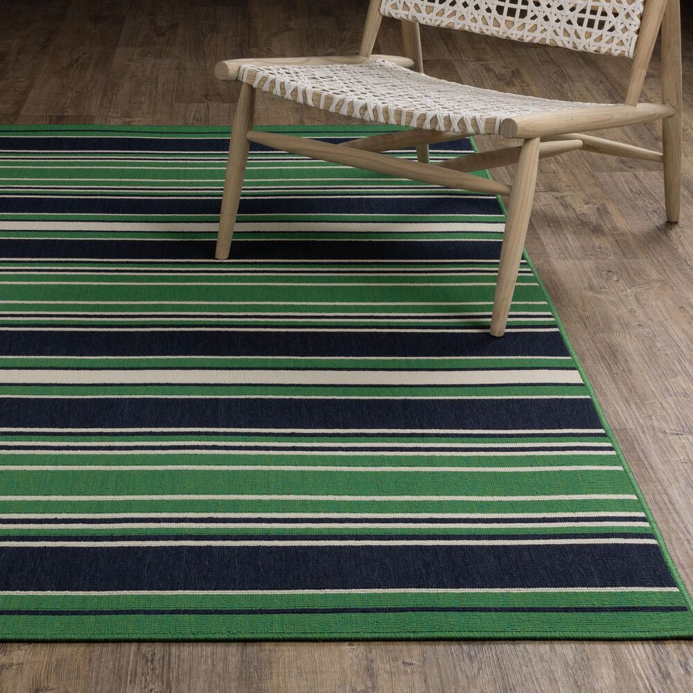 Oriental Weavers Havana Striped Green and Navy 1'10" x 7'3" Indoor/Outdoor Runner, , large