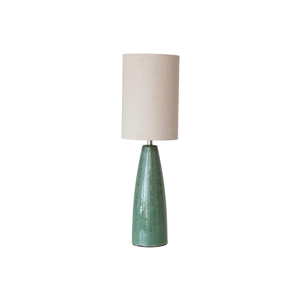 Teak Interiors Ceramic Table Lamp Linen Shade, , large