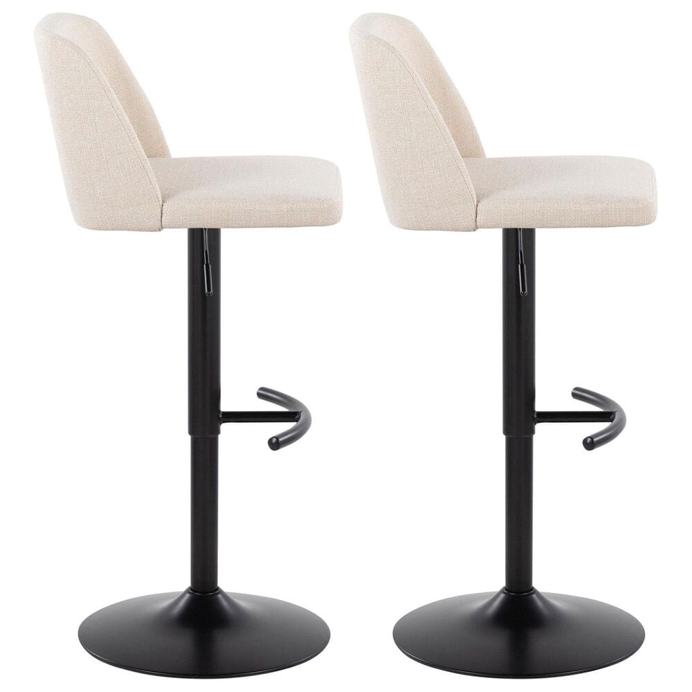 LumiSource Toriano Swivel Adjustable Bar Stool with Cream Noise Fabric Upholstery in Black (Set of 2), , large