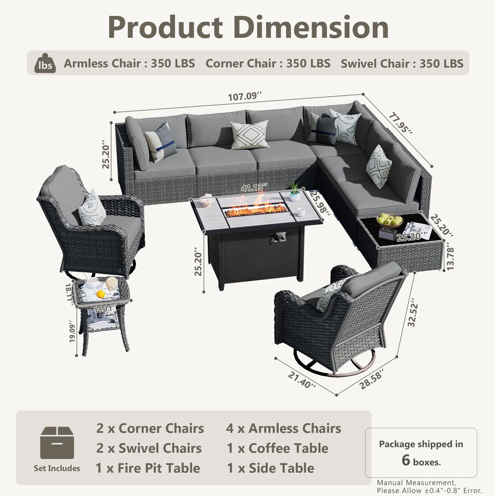 HOMLUX 11-Piece Patio Sectional Set in Dark Gray, , large