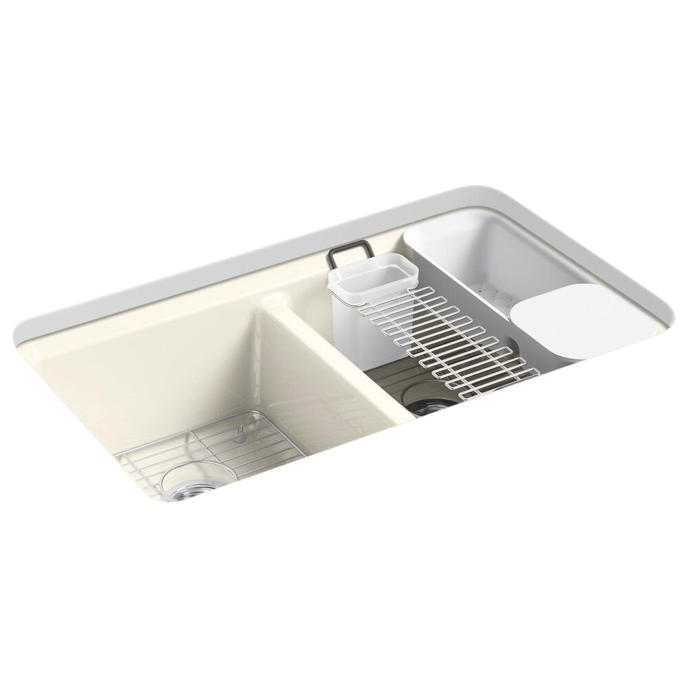 Kohler Riverby 33" Undermount Double Bowl Workstation Kitchen Sink in Biscuit, , large