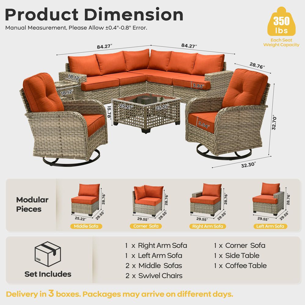 HOMLUX 9-Piece Patio Conversation Set with Illuminated Table in Orange Red, , large