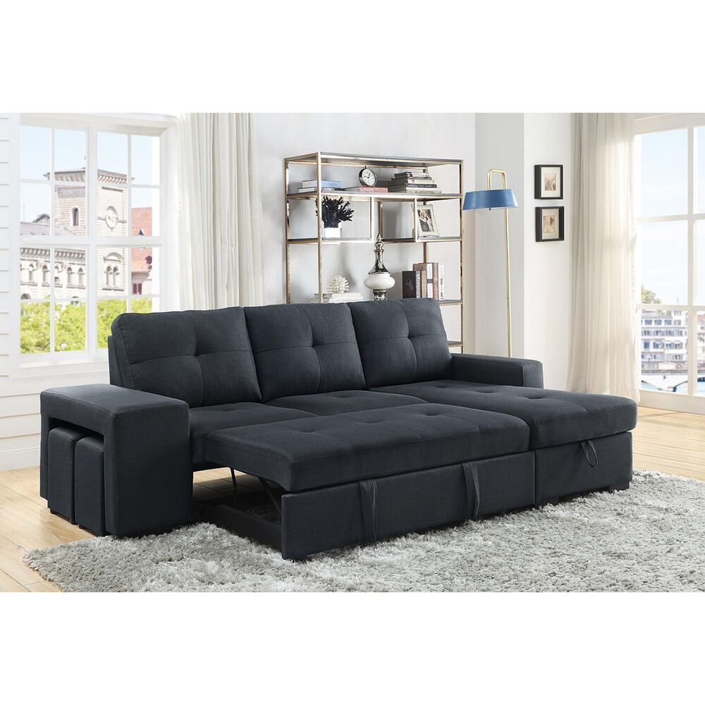 HOMLUX 97"W Sleeper Sectional Sofa with Reversible Storage Chaise and Ottomans, in Dark Gray, , large