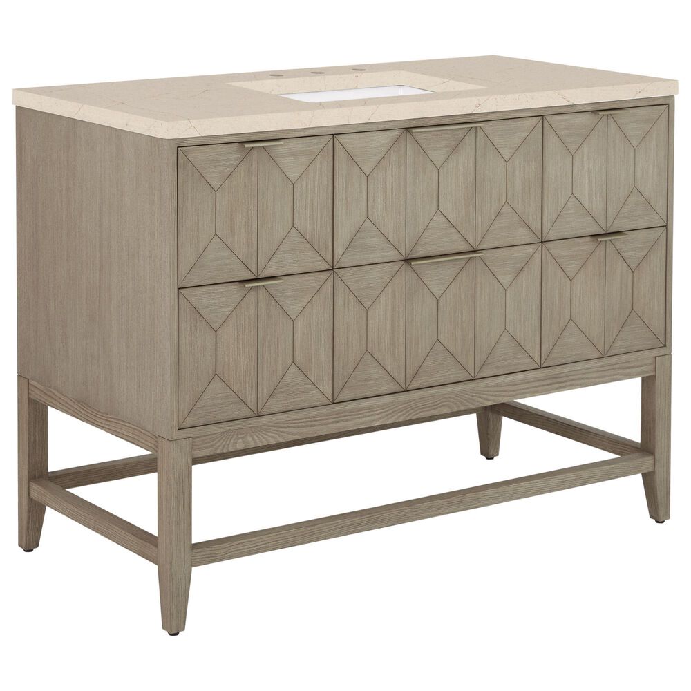 James Martin Vanities Emmeline 48" Single Vanity in Pebble Oak with 3 cm Eternal Marfil Quartz Top, , large