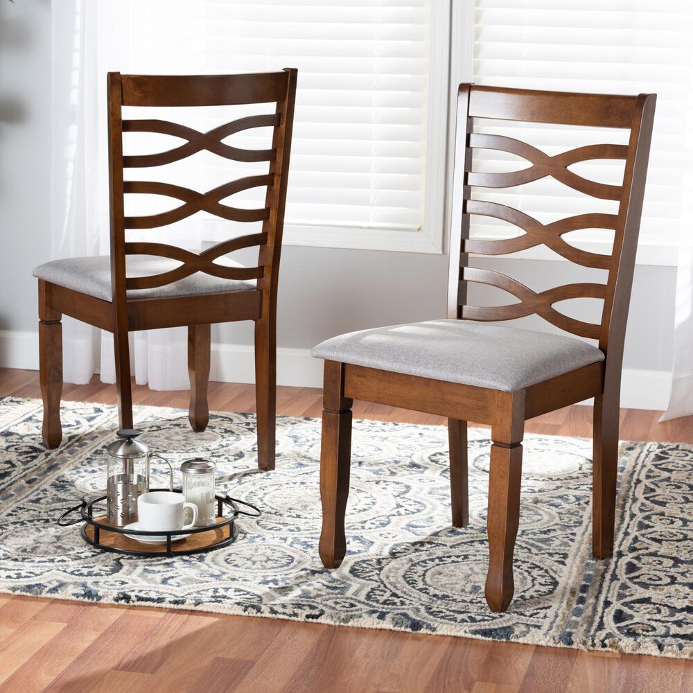 Baxton Studio Lanier Side Chair with Grey Cushion in Walnut Brown (Set of 2), , large