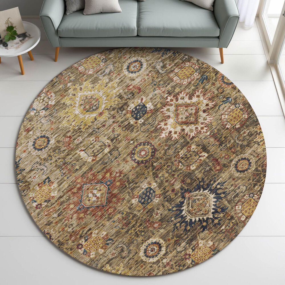 Dalyn Rug Company Silk Road Clove, Brown, Gold, Copper and Charcoal 8&#39; Round Area Rug, , large