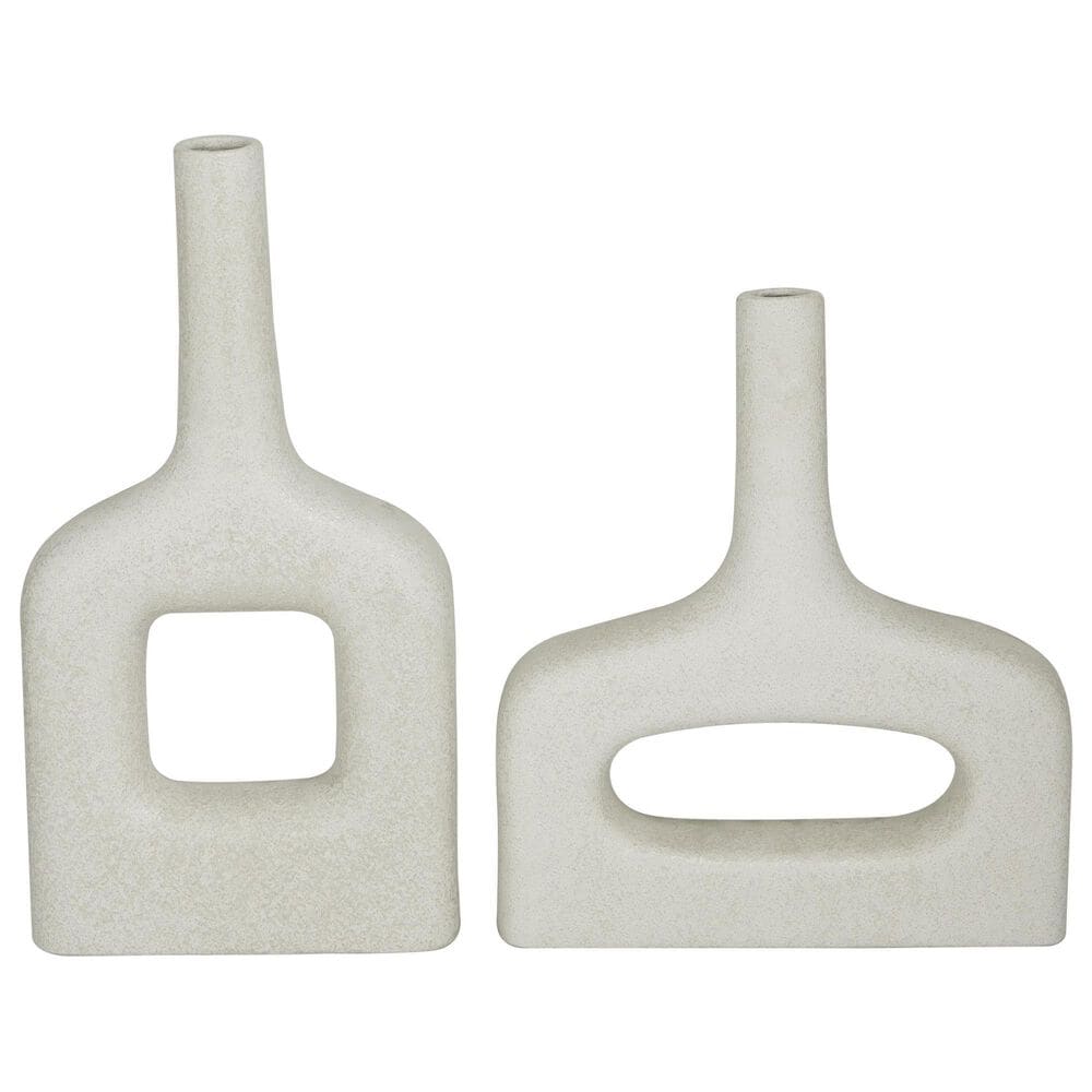 Maple and Jade 2-Piece Donut Shaped Decorative Vase Set in Matte White, , large
