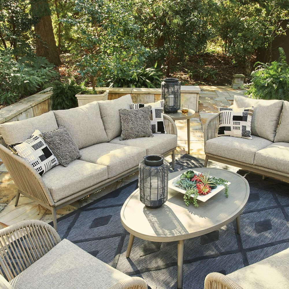 Ashley Swiss Valley Outdoor End Table in Beige, , large