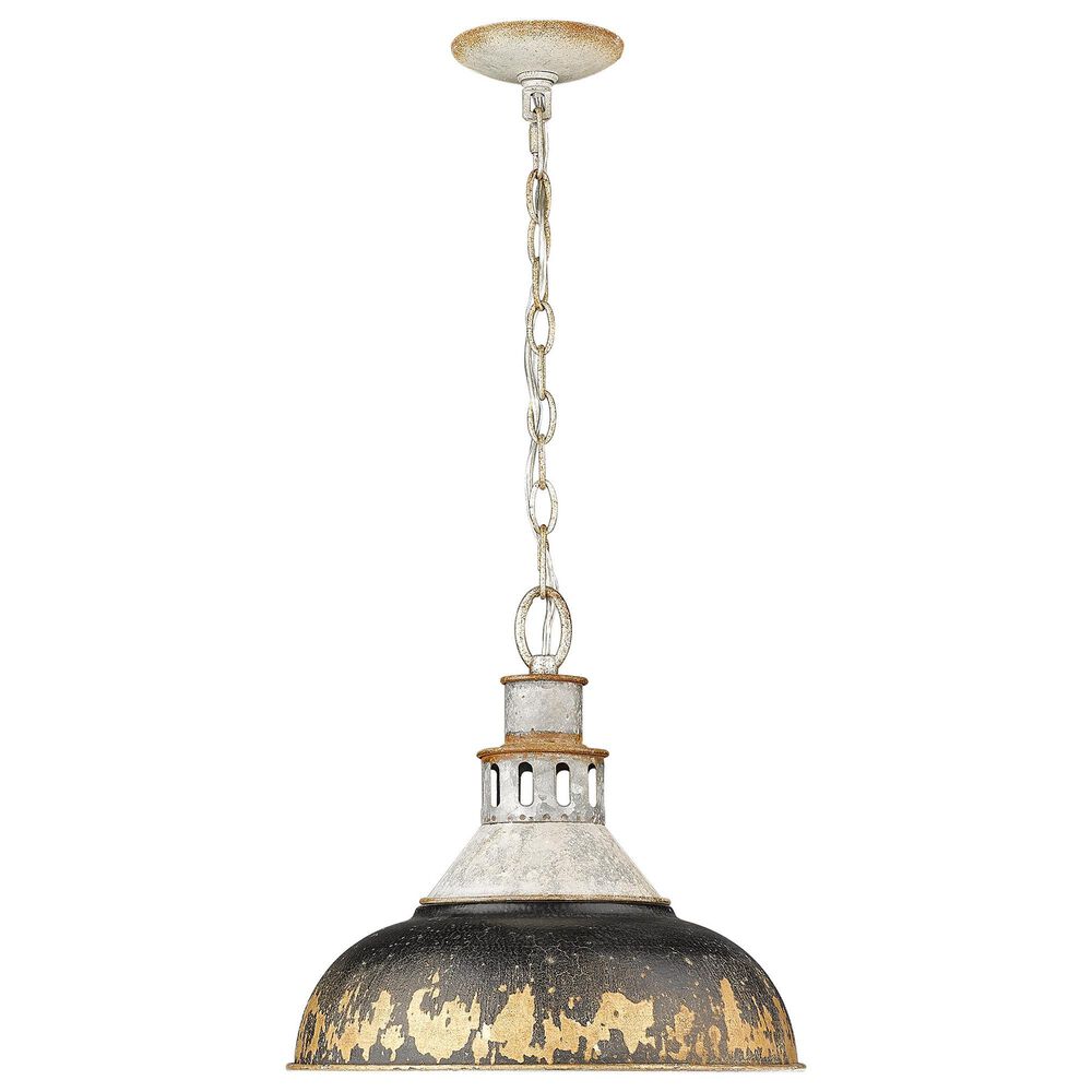 Golden Lighting Kinsley 1-Light Large Pendant with Antique Black Iron Shade in Aged Galvanized Steel, , large