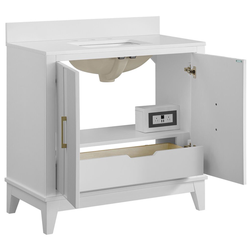 37B Fenwick 36" Single Bathroom Vanity in Bright White with Glossy White Composite Stone Top and Backsplash, , large