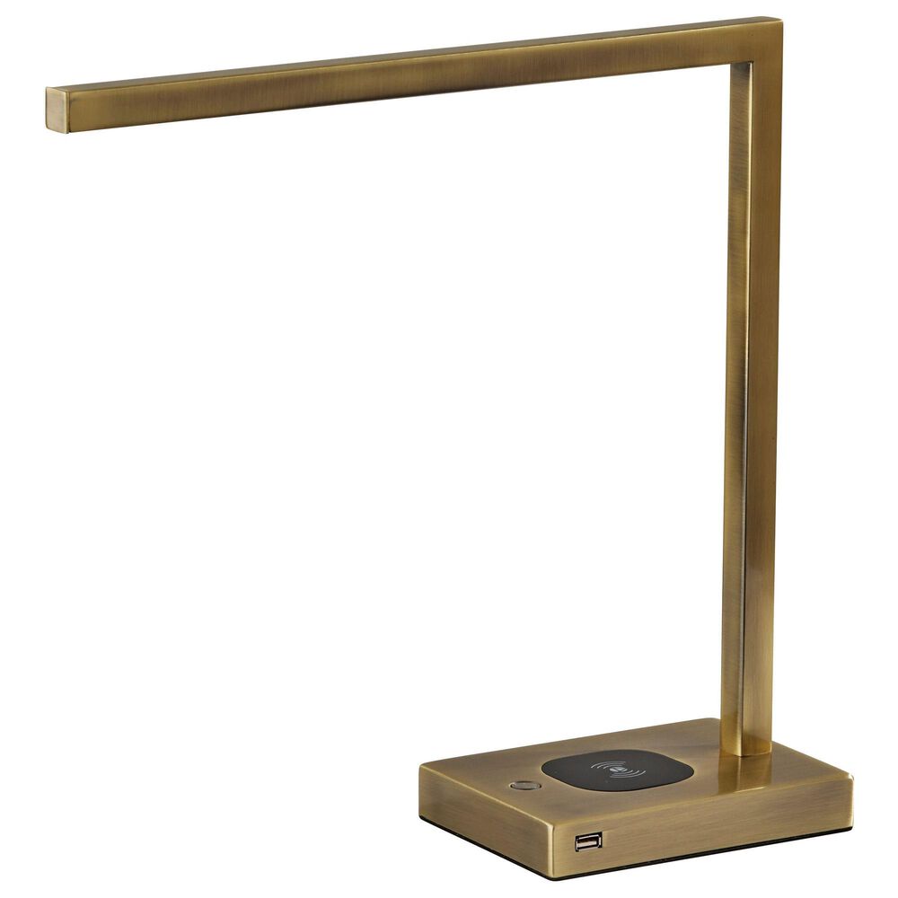 Adesso Aidan Charging Desk Lamp in Antique Brass, , large