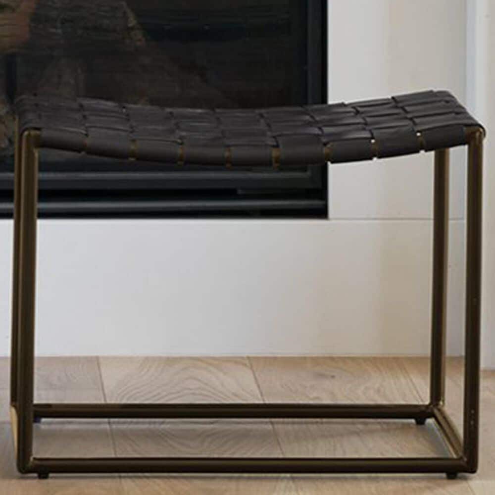 Mercana Clarissa Stool with Black Leather Woven Seat in Gold, , large