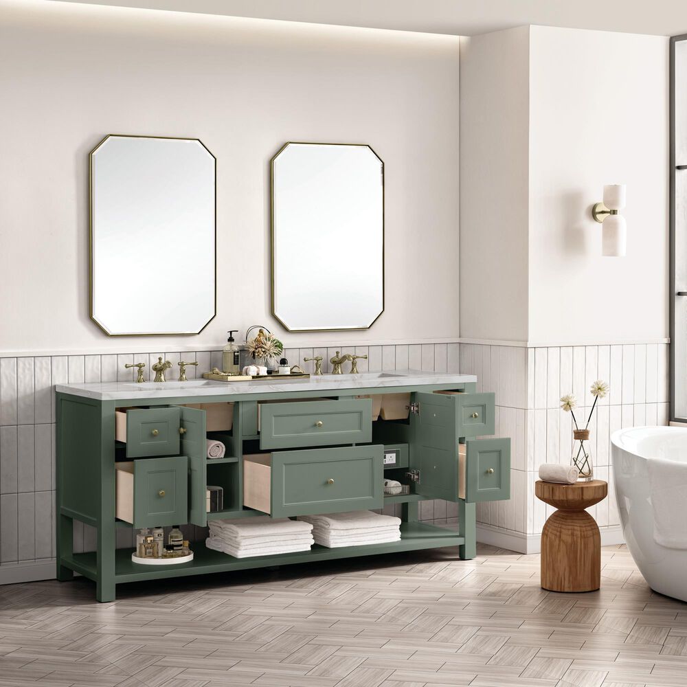 James Martin Vanities Breckenridge 72&quot; Double Bathroom Vanity in Smokey Celadon with 3 cm Victorian Silver Quartz Top and Rectangular Sinks, , large