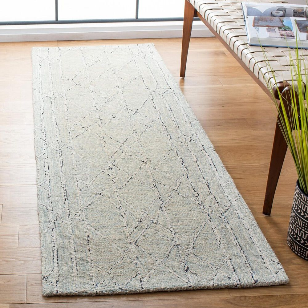 Safavieh Micro-Loop 2&#39;3&quot; x 7&#39; Ivory and Light Blue Runner, , large